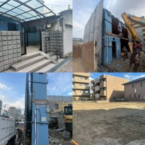 茨木市西中条町でRC造陸屋根2階建ての解体工事を行った時の作業風景(完工日:2025年9月10日)