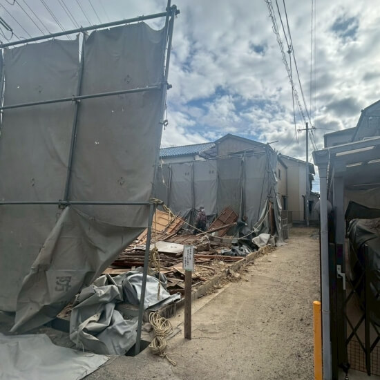 尼崎市大庄西町│木造平屋躯体解体終盤の風景(別アングル)